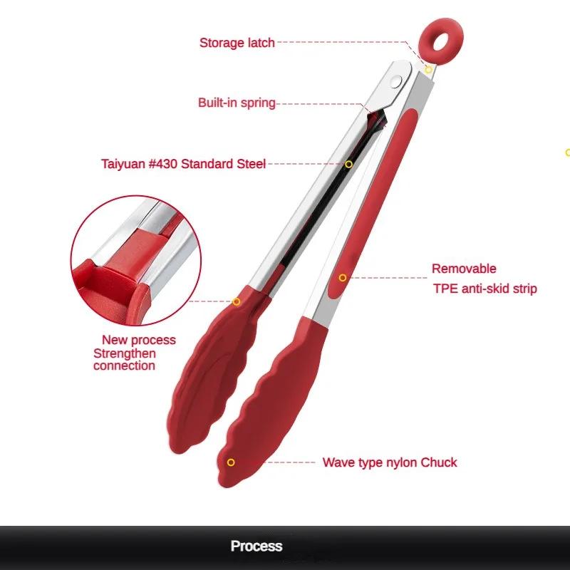 Pince alimentaire en nylon et acier inoxydable, résistante aux hautes températures, pour barbecue en