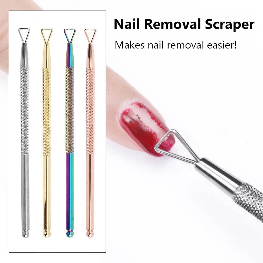 Outil holographique argenté pour enlever le vernis à ongles en acier inoxydable, grattoir à ongles e