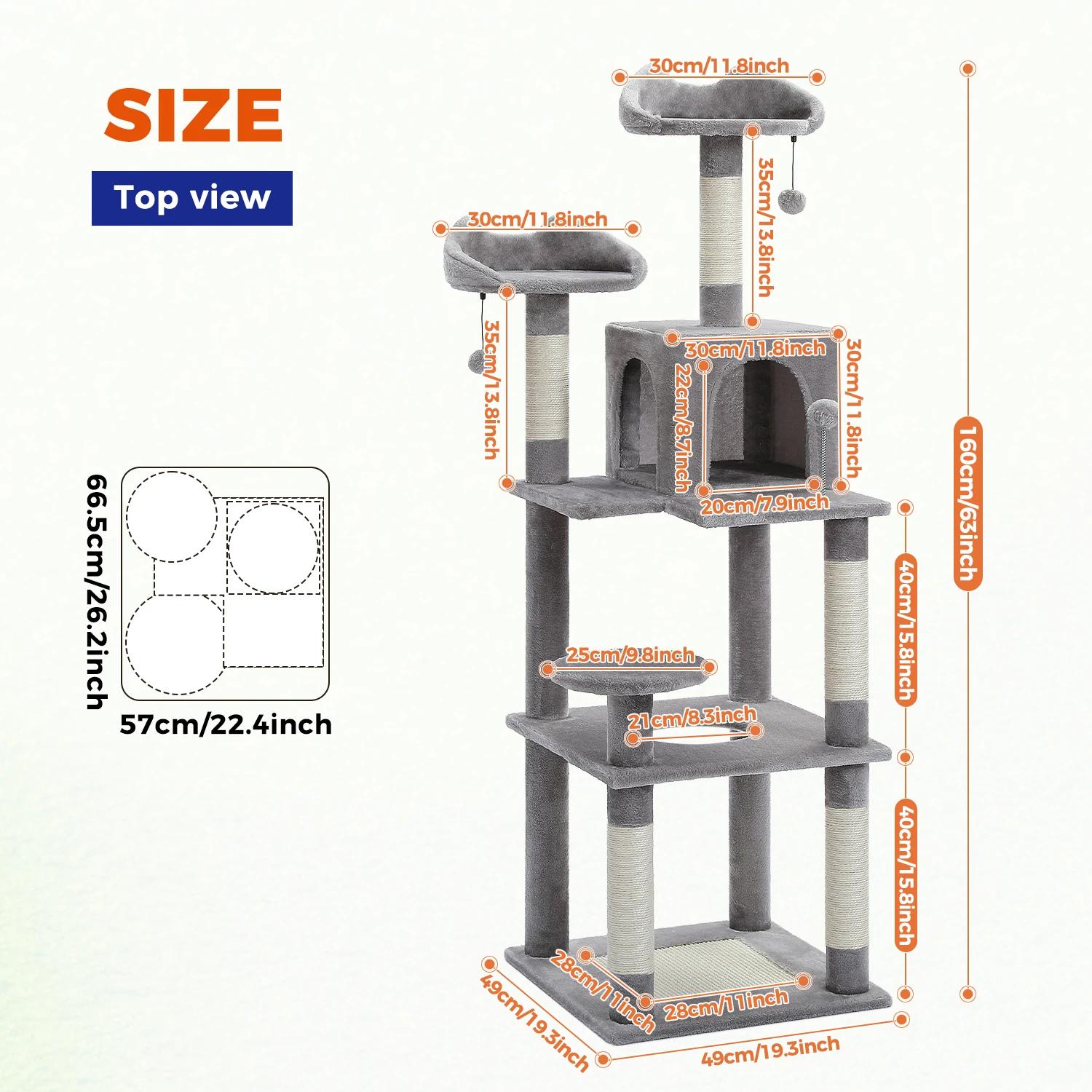 Tour d'arbre à chat à plusieurs niveaux pour chats d'intérieur, poteau à gratter recouvert de sisal,