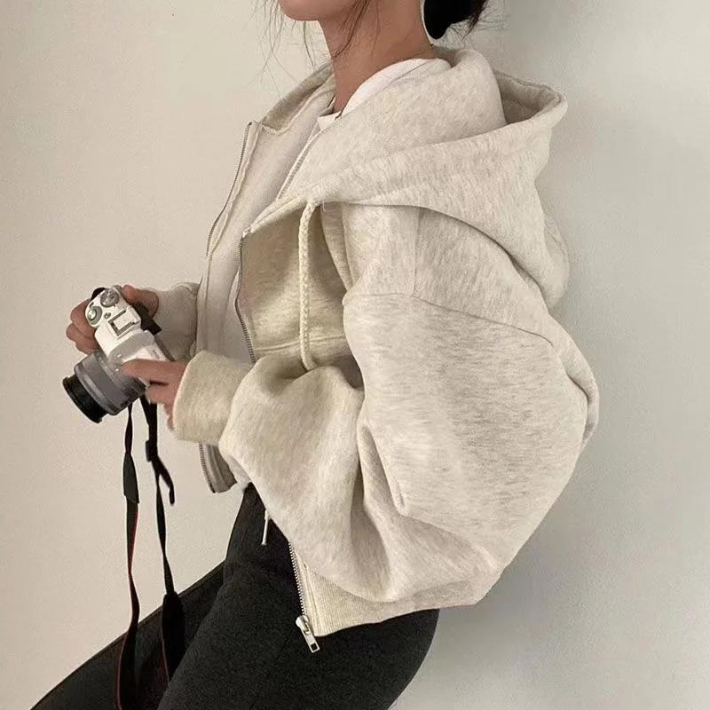 Sweat-shirt à capuche pour femme, Streetwear décontracté, fermeture éclair, vestes à manches longues