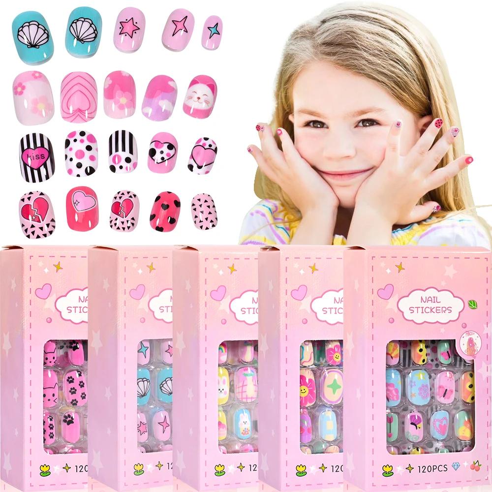 120 pièces enfants presse sur ongles enfants dessin animé acrylique faux ongles conseils Kawaii fill
