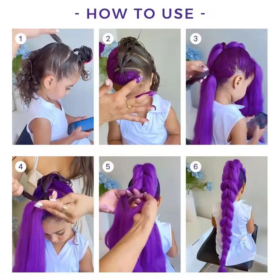Extensions de cheveux synthétiques tressés violets longs de 24 pouces pour tresses, cheveux tressés