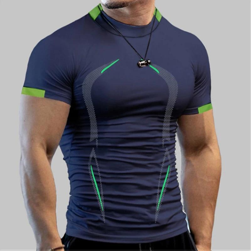 Hommes Compression Gym t-shirt à manches courtes musculation haut de Fitness t-shirt homme séchage r