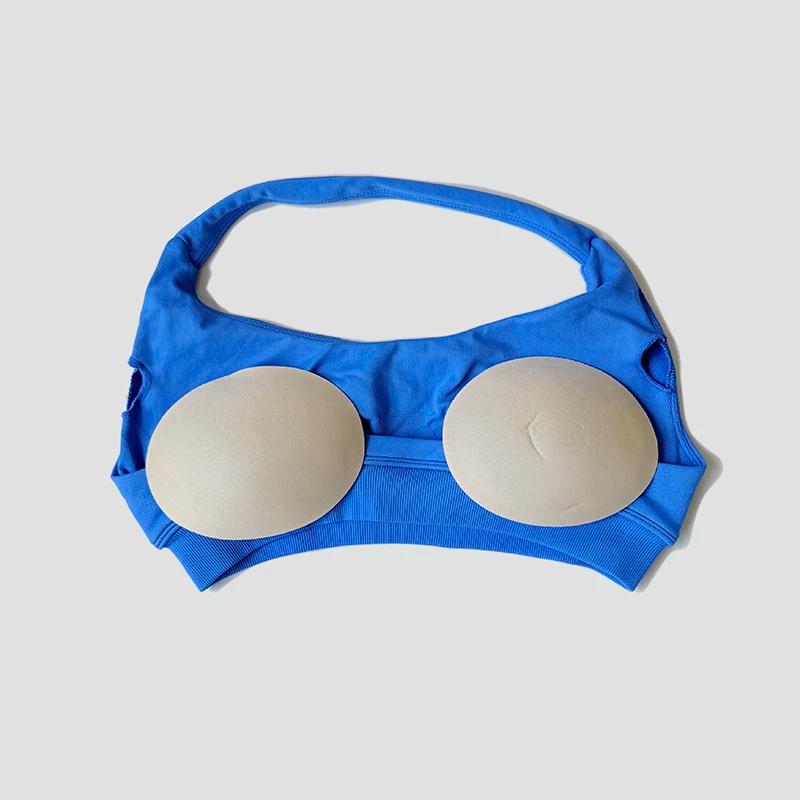 Soutien-gorge de sport sans couture pour femmes, bretelles au cou, dos nu, rembourré, haut de Yoga,