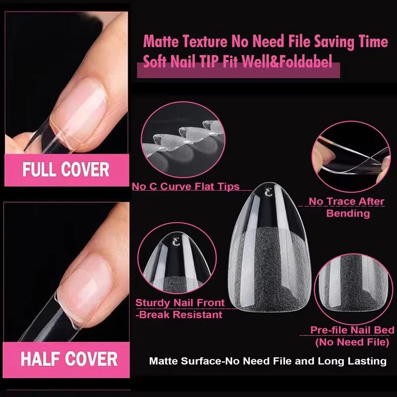 Faux ongles en amande, couverture complète, gel souple, extension artificielle, parfait pour lit d'o