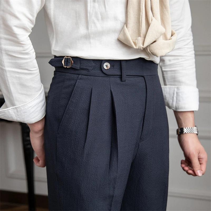 Deer Sanxian-Pantalon d'Été Décontracté pour Homme, Vêtement d'Affaires en Gaze à Bulles, Taille Hau