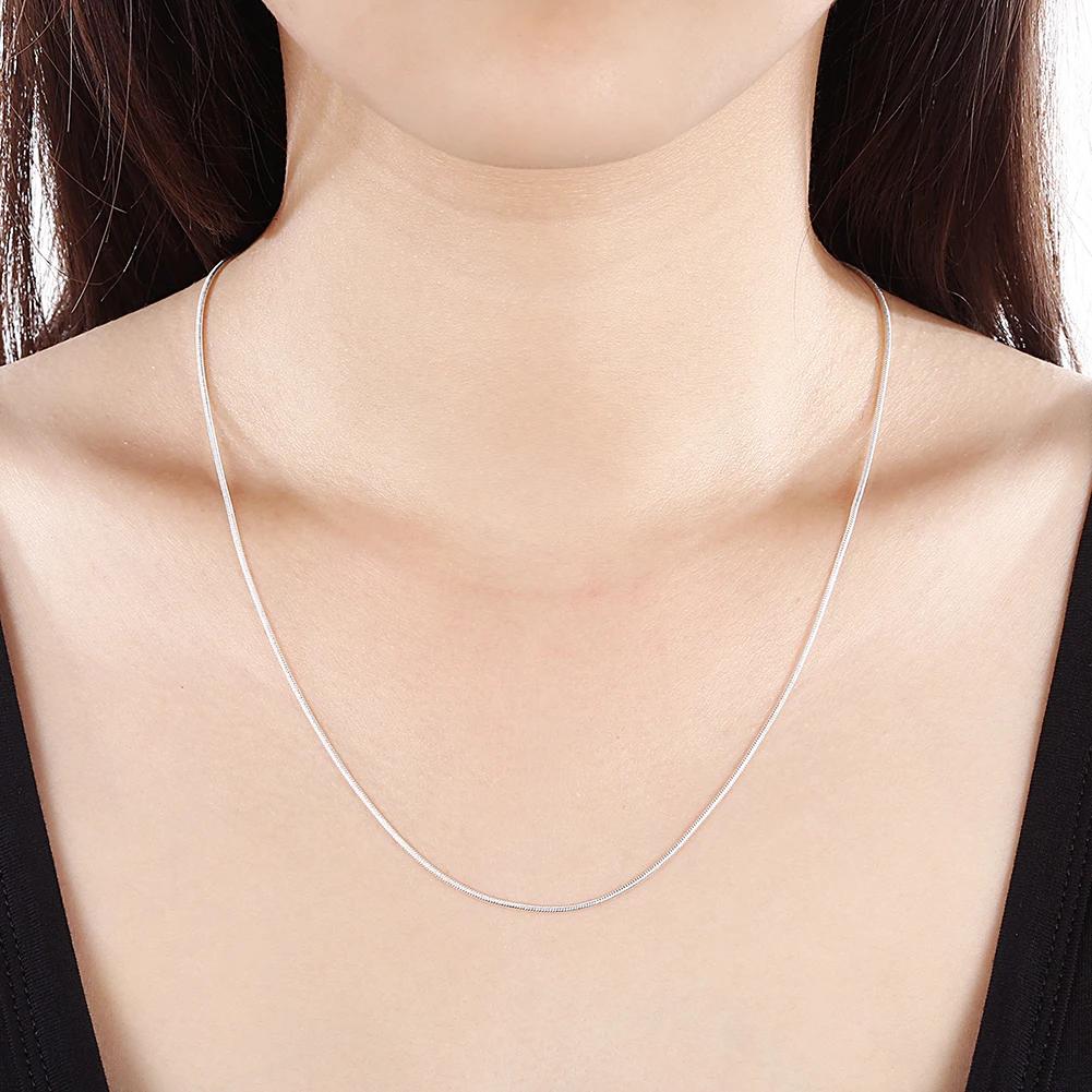 Collier chaîne serpent en argent sterling 925, 1MM, pour femmes et hommes, 16-30 pouces, à la mode,