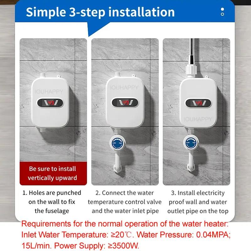 Chauffe-eau électrique instantané sans réservoir 3500W, prise EU/US, 220/110V, pour robinet de salle