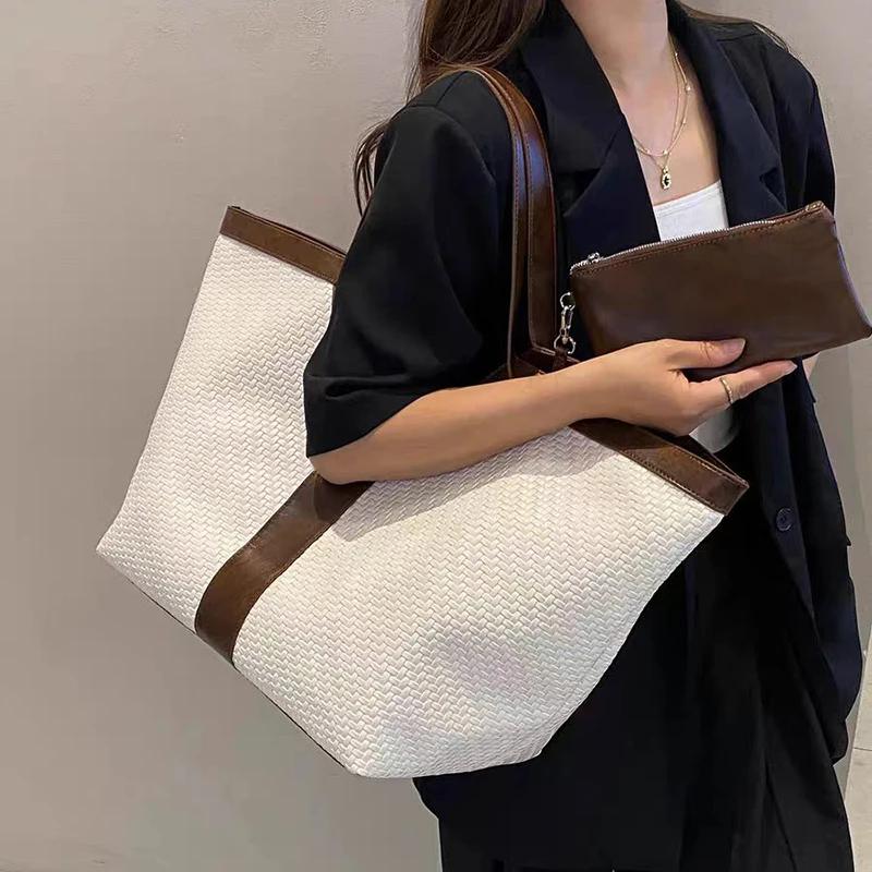 Sac à bandoulière tissé en forme de Y surdimensionné, style rétro européen et américain, grande capa