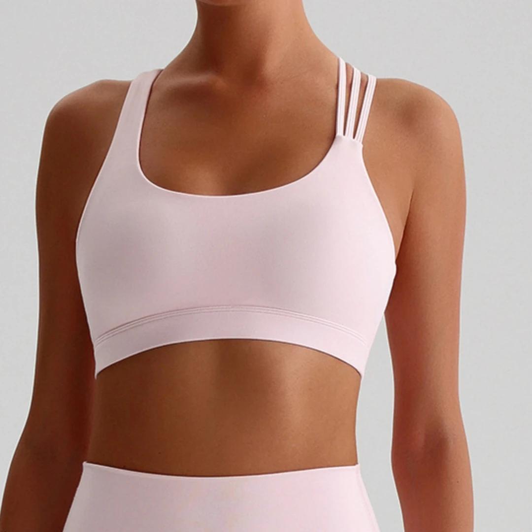 Couleur unie haute résistance bandoulière croisée Gym sous-vêtements de gymnastique femmes Fitness S