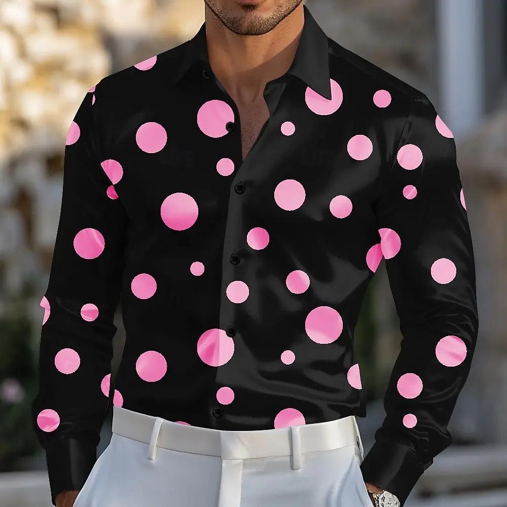 Chemise géométrique décontractée à manches longues pour hommes avec imprimé à pois et bouton sur le