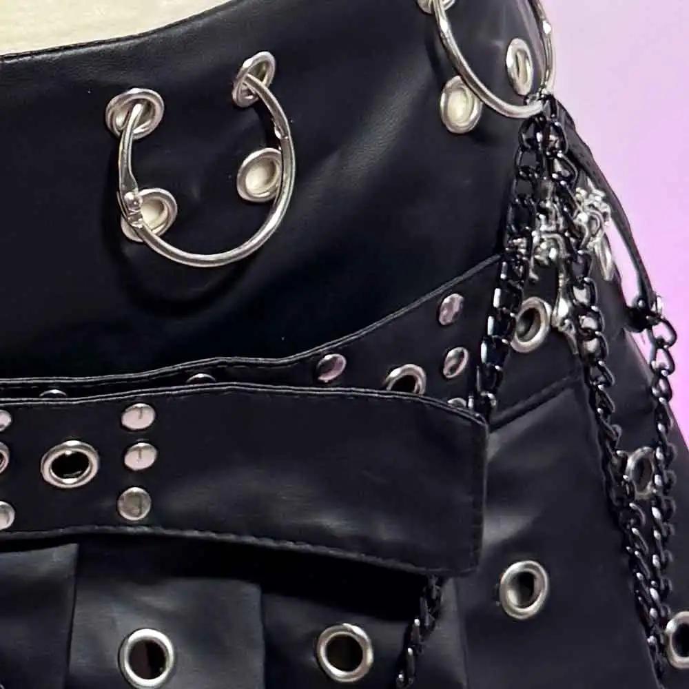 Mini-jupe gothique emo en cuir PU pour adolescentes, style grunge, punk rock, festival, rave, Y2K, v