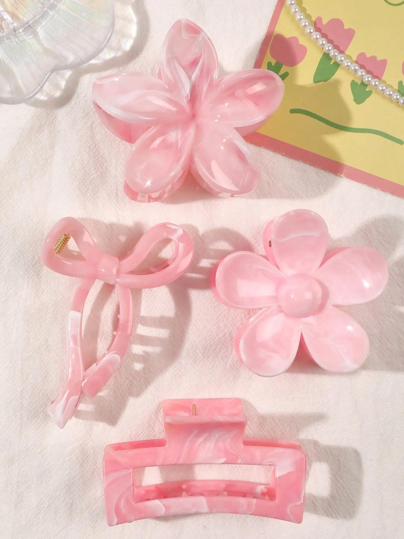 Pinces à cheveux à fleurs carrées pour femmes, 4 pièces, automne hiver, nœud bordeaux, multi-style r