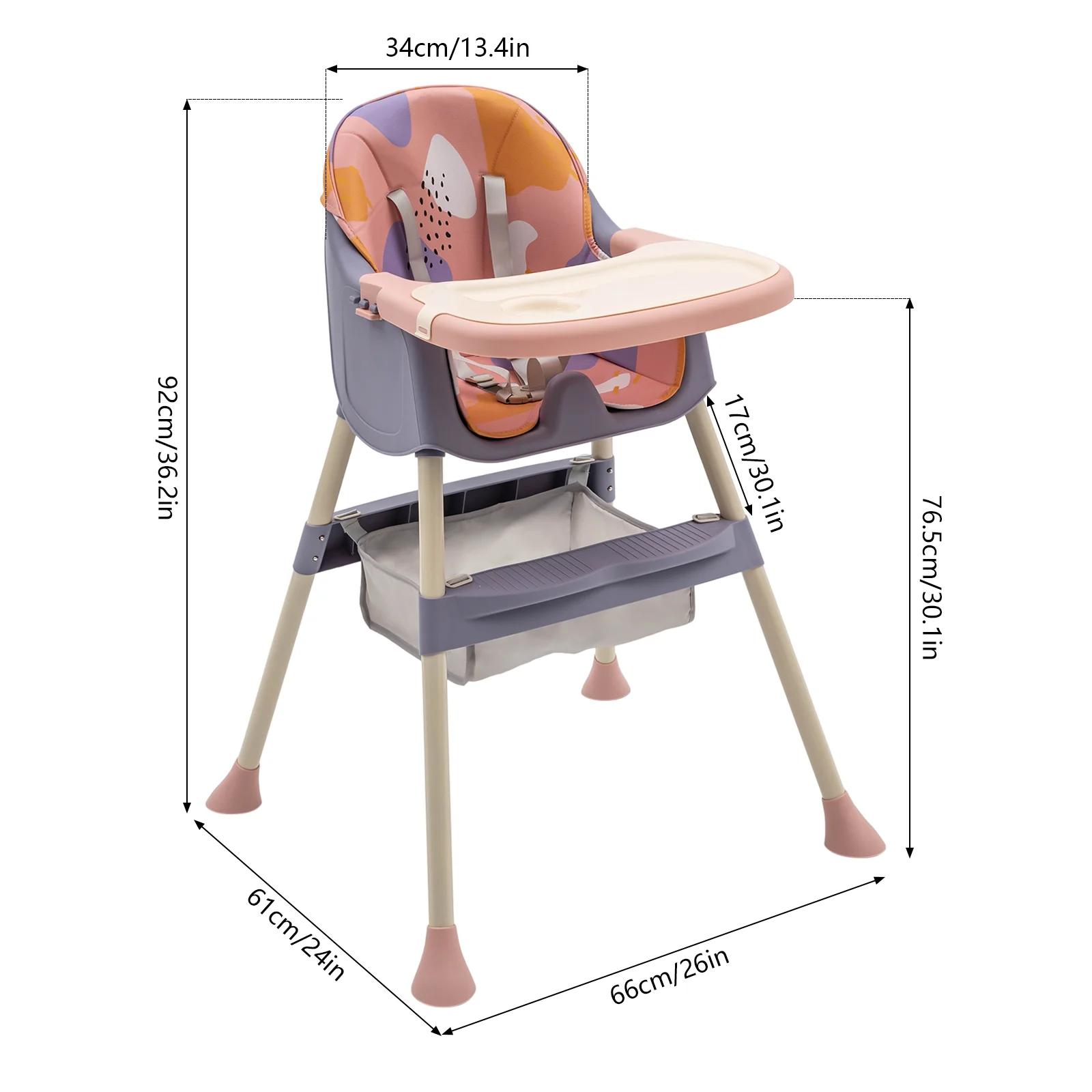 Chaise haute BYMAOCAR 4-en-1, chaise haute pliable pour enfants, siège bébé portable avec repose-pie