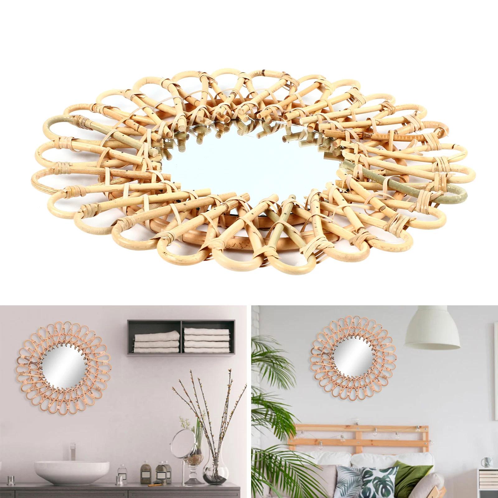 Miroir rond en rotin nordique pour la décoration intérieure, WUNICEF, miroir d'art
