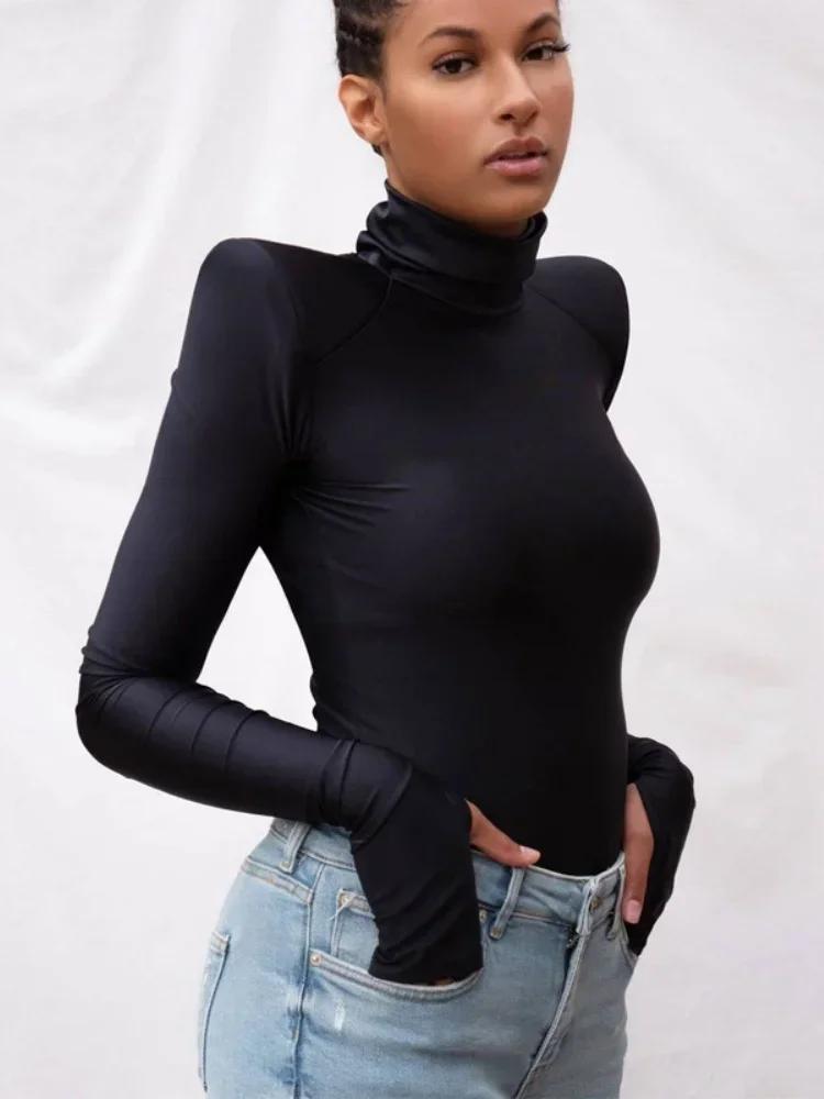 Body couleur unie col roulé Lingerie corps Sexy Feminino à manches longues Y2k hauts femmes une pièc