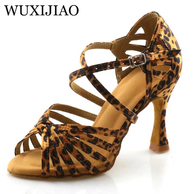 WUXIJIAO classique nouage chaussures de danse latine anglais léopard Satin chaussures de danse Sasha