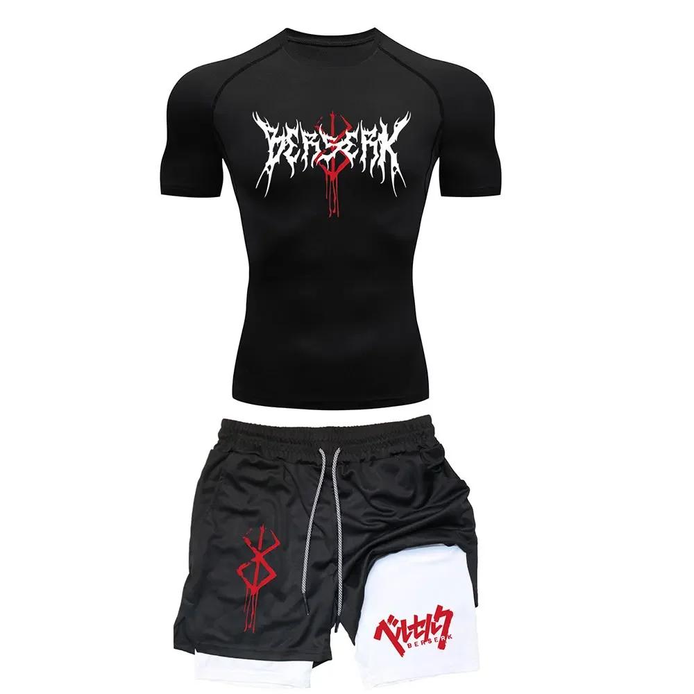 Ensemble compression hommes entraînement t-shirt short course respirant séchage rapide anti-éruption