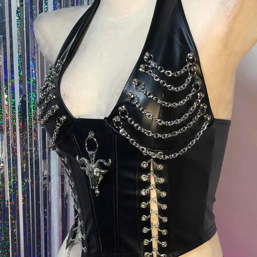 Débardeurs Gothiques Y2K Cybergoth pour Femmes, Vêtements Emo, Tops Corset Gothiques avec Chaîne, So