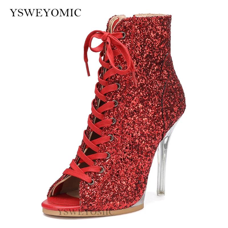 Talon à plateforme 11.5cm talons de danse hauts rouge argent paillettes talons extérieurs chaussures