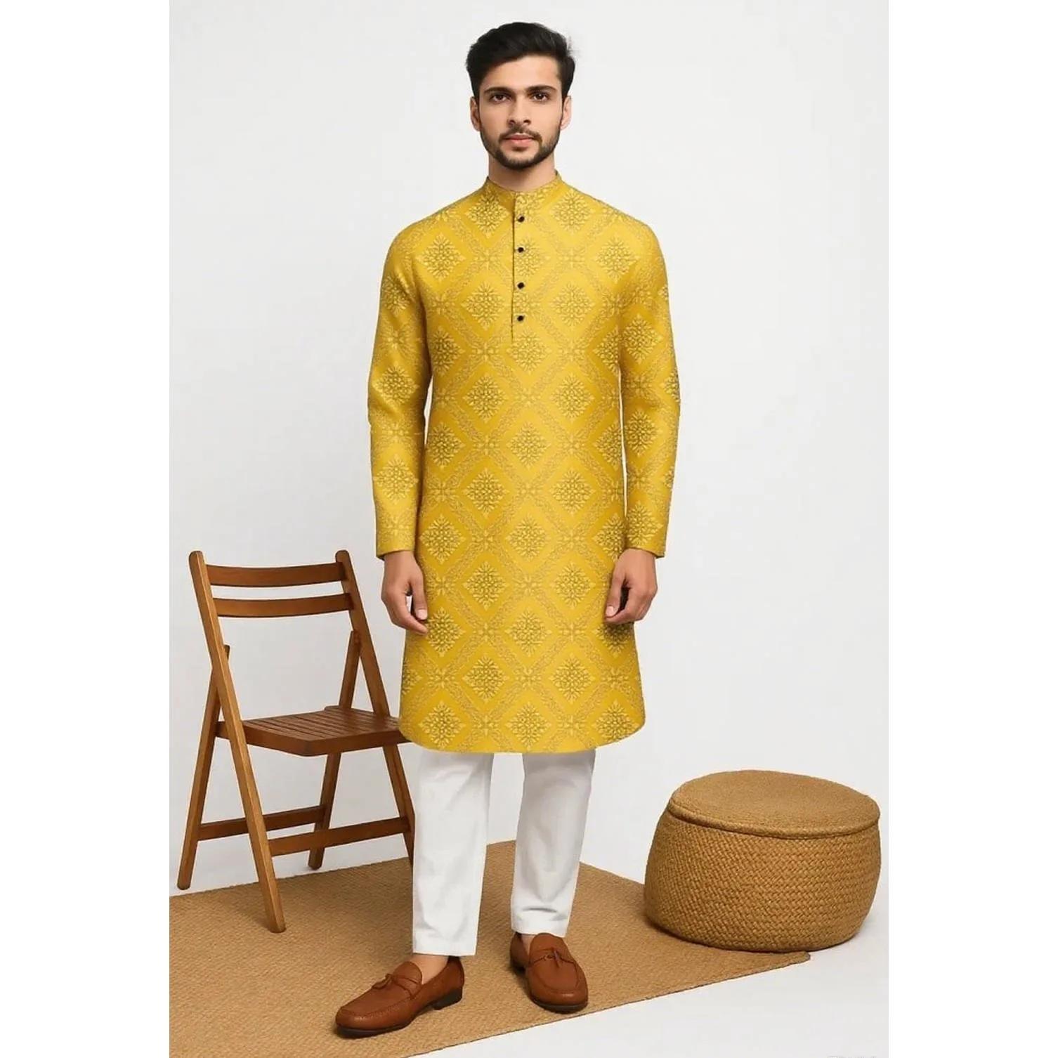 Inde Hommes Printemps Chemise Tradition Kurtas Vintage Chemisier Long