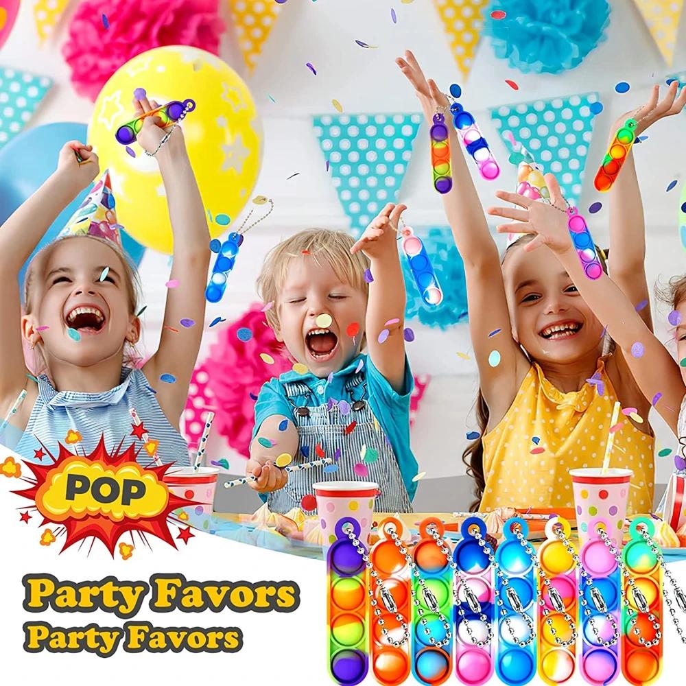 30 pièces Mini Pop porte-clés Fidget jouets Push Pop en vrac porte-clés faveurs de fête pour enfants