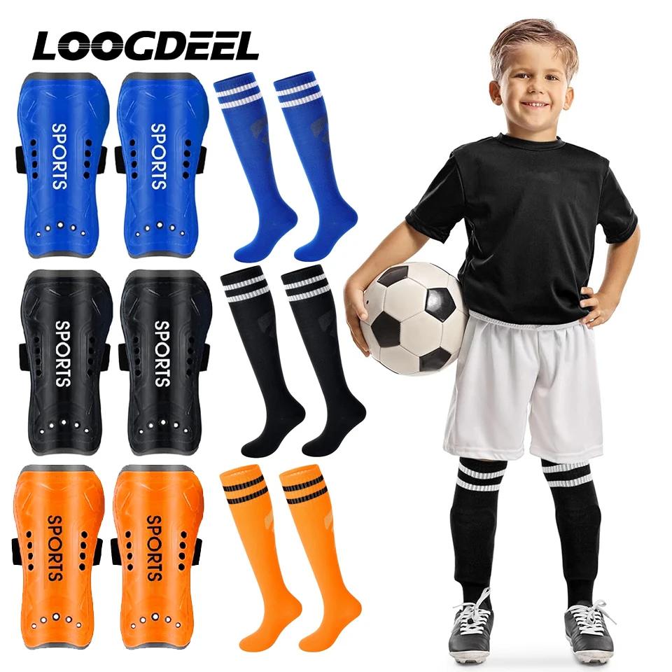 Protège-tibia football Loogdeel avec chaussettes genou anti-collision sport protection mollet