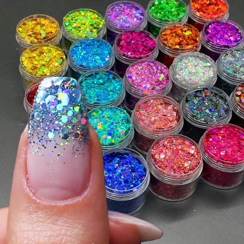 Paillettes laser holographiques pour ongles, 24 couleurs au total
