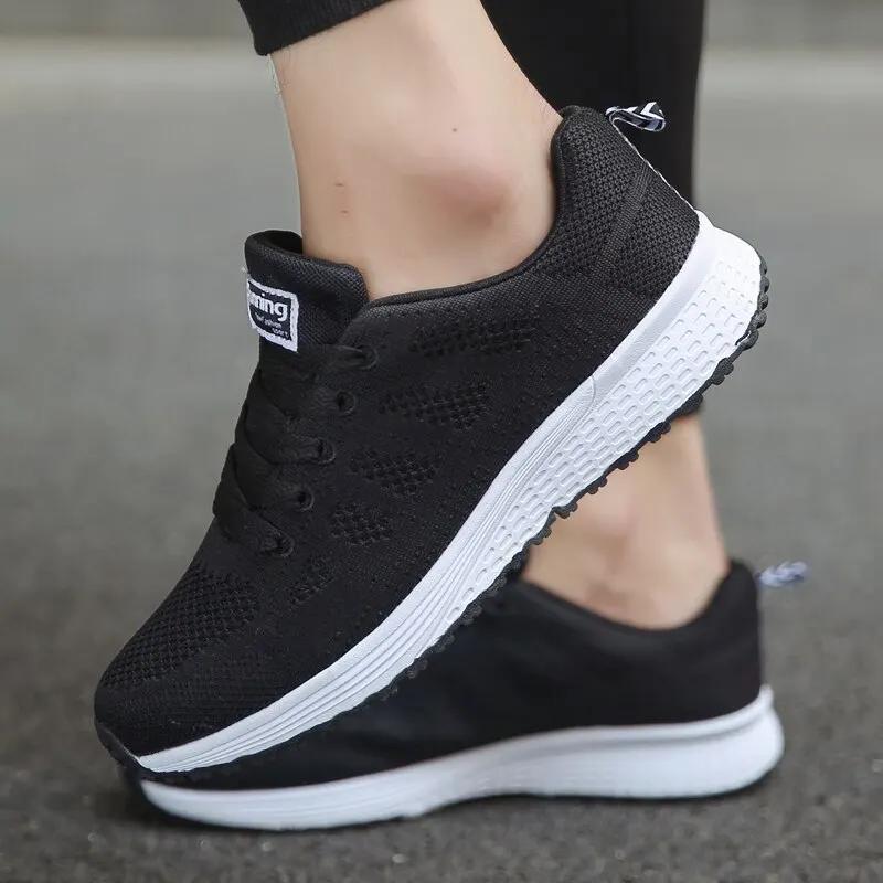 Chaussures décontractées femmes mode - Sneakers plates respirantes maille blanche confortables