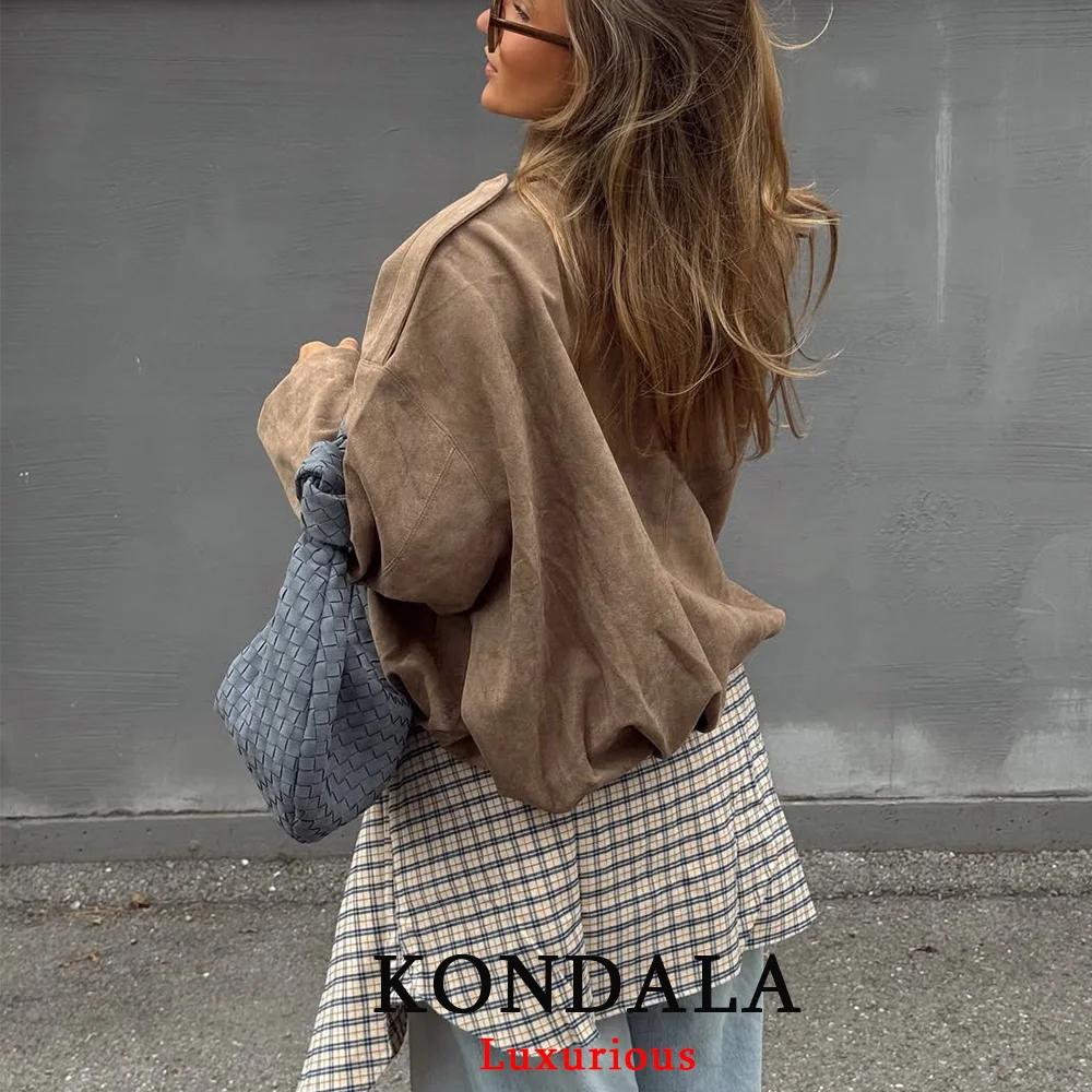KONDALA décontracté Chic kaki daim Bomber vestes femmes fermeture éclair manches longues surdimensio