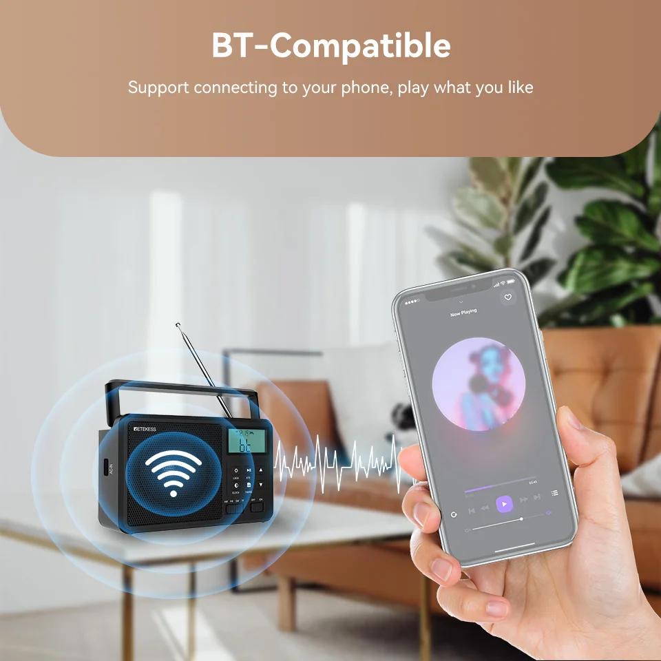 Retekess TR638 Radio numérique portable FM AM SW stéréo Bluetooth sur batterie, compatible avec écou