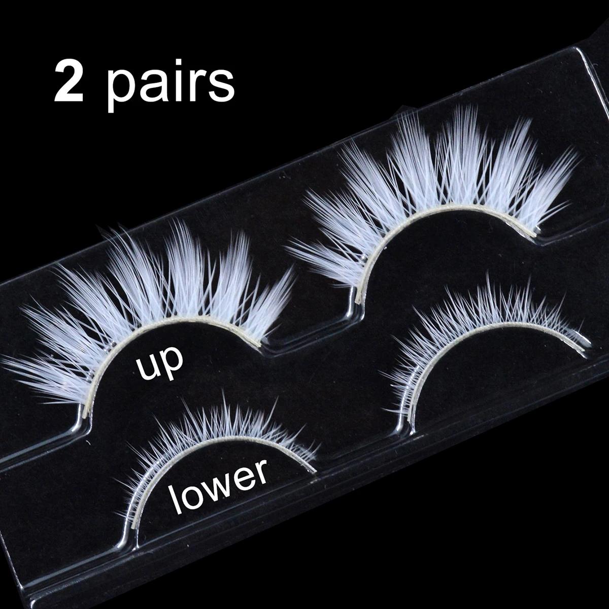 2 paires/cas 3D cils blancs bande claire couleur neige cils Cosplay Halloween Manga cils maquillage