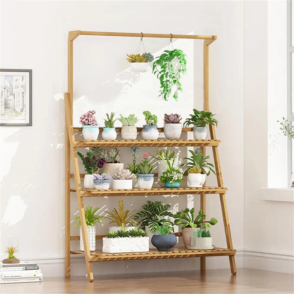 Support pliant pour plantes en bambou, étagère pour pots de fleurs, multi-usage pour serre intérieur