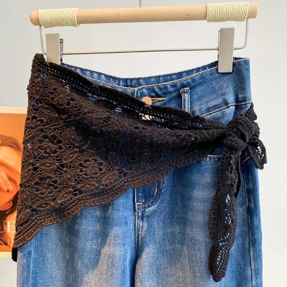 Rideau de pet à garniture en dentelle, Mini jupe ajourée, coupe cintrée, joli rideau de hanche Y2K,