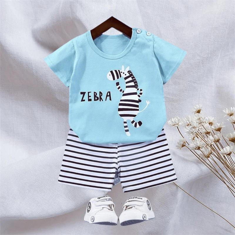 Ensemble vêtements été 2 pièces garçons 1-6 ans - T-shirt manches courtes + short rayures imprimé zèbre coton doux