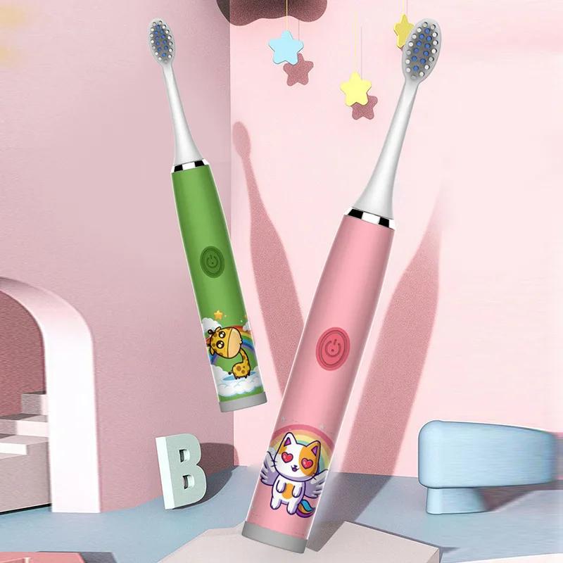 Brosse à dents électrique aste USB Sonic pour enfants, brosse de dessin animé colorée pour enfants,