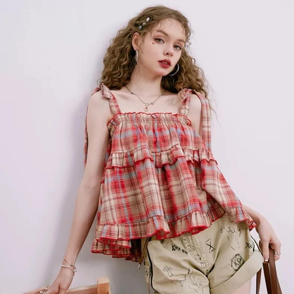 Y2K femmes chaudes été Acubi japon Vintage Gyaru réservoirs et Camis à lacets vert haut court à carr