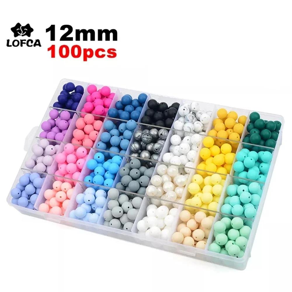 LOFCA 12mm 100 pièces perles de Silicone anneau de dentition rond bébé collier d'allaitement attache