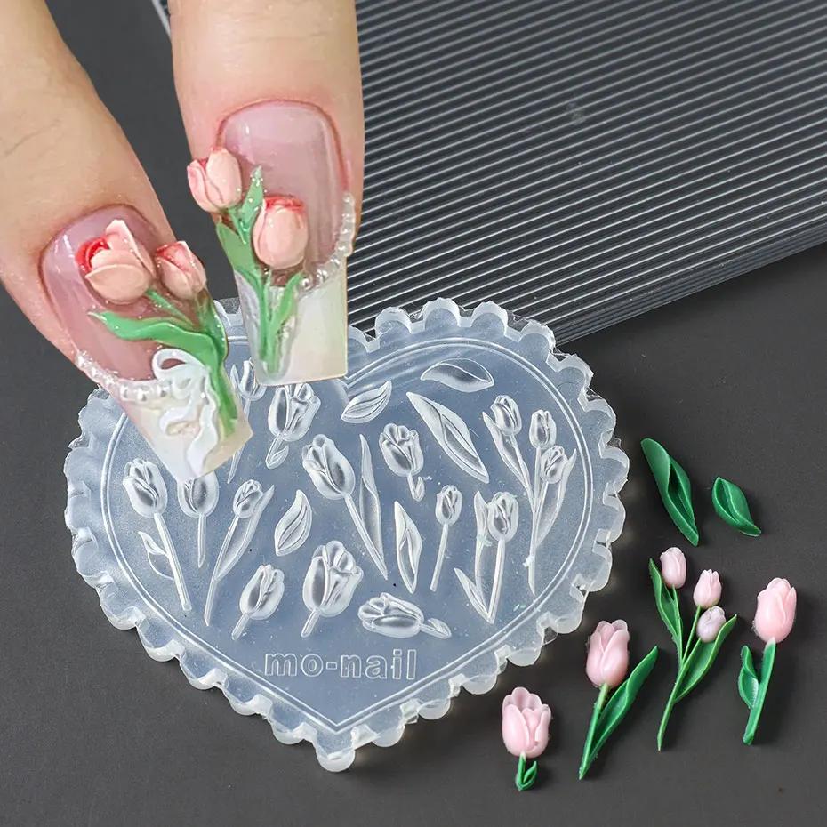 Moule à ongles en Silicone, fleur Sakura de printemps, sculpture acrylique 3D, tulipe champignon, pl
