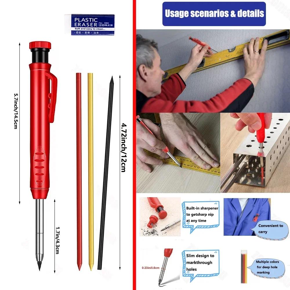 Marqueurs à trous profonds à tête longue réutilisables, crayons de recharge de charpentier solide, a