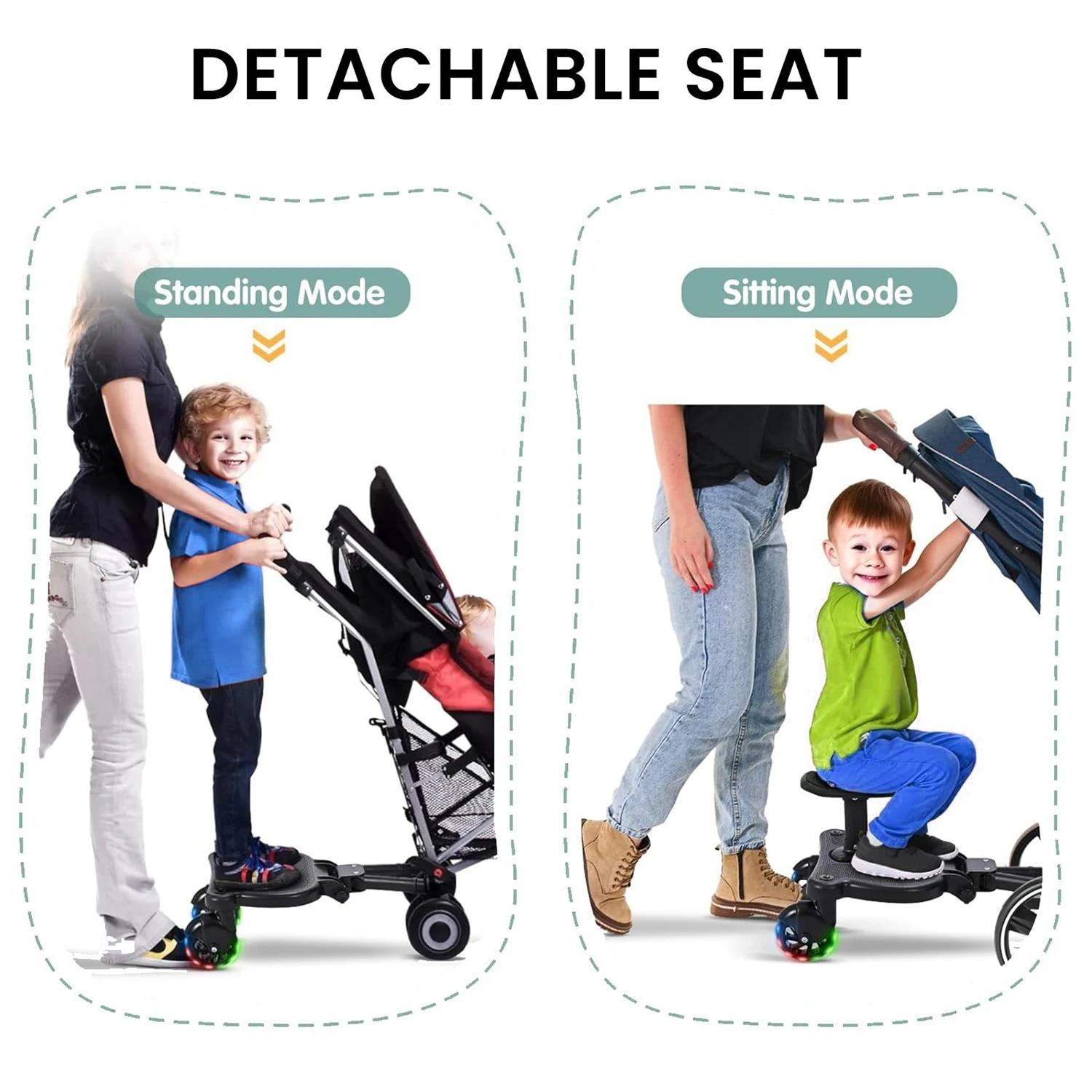 Planche à roulettes réglable pour poussette avec siège et repose-pieds auxiliaire 360° ° Planche à