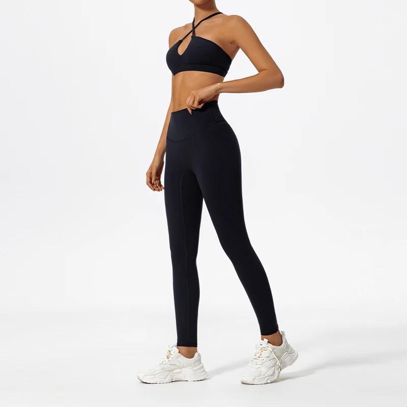 Ensemble sport deux pièces Ctenkevet pour femmes - Soutien-gorge bandeau croisé et leggings yoga gym