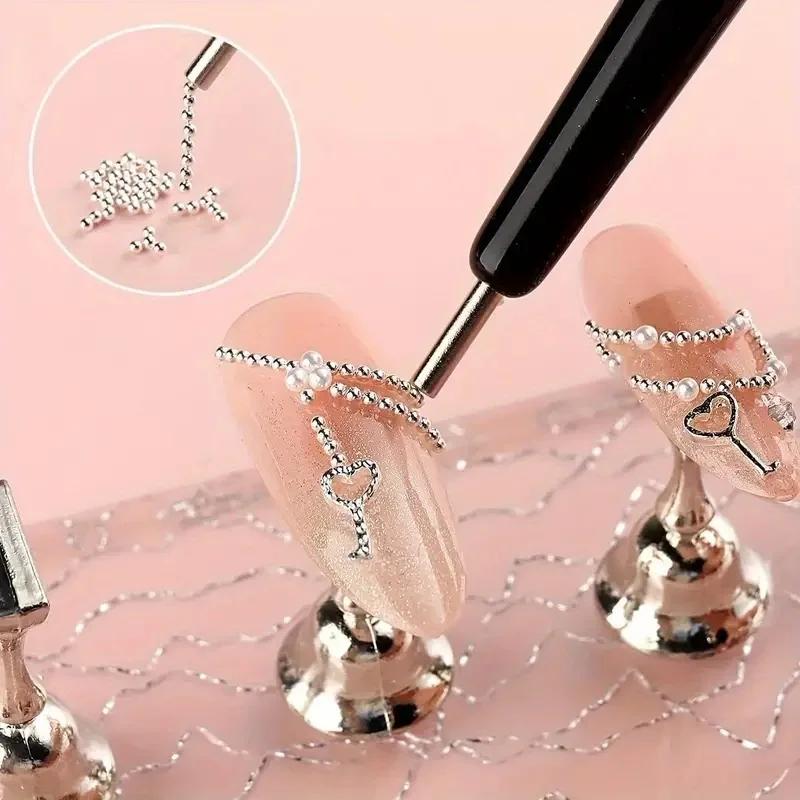 Mini perles de Caviar à 12 grilles, décorations pour Nail Art, Micro boule en métal or/argent, brelo