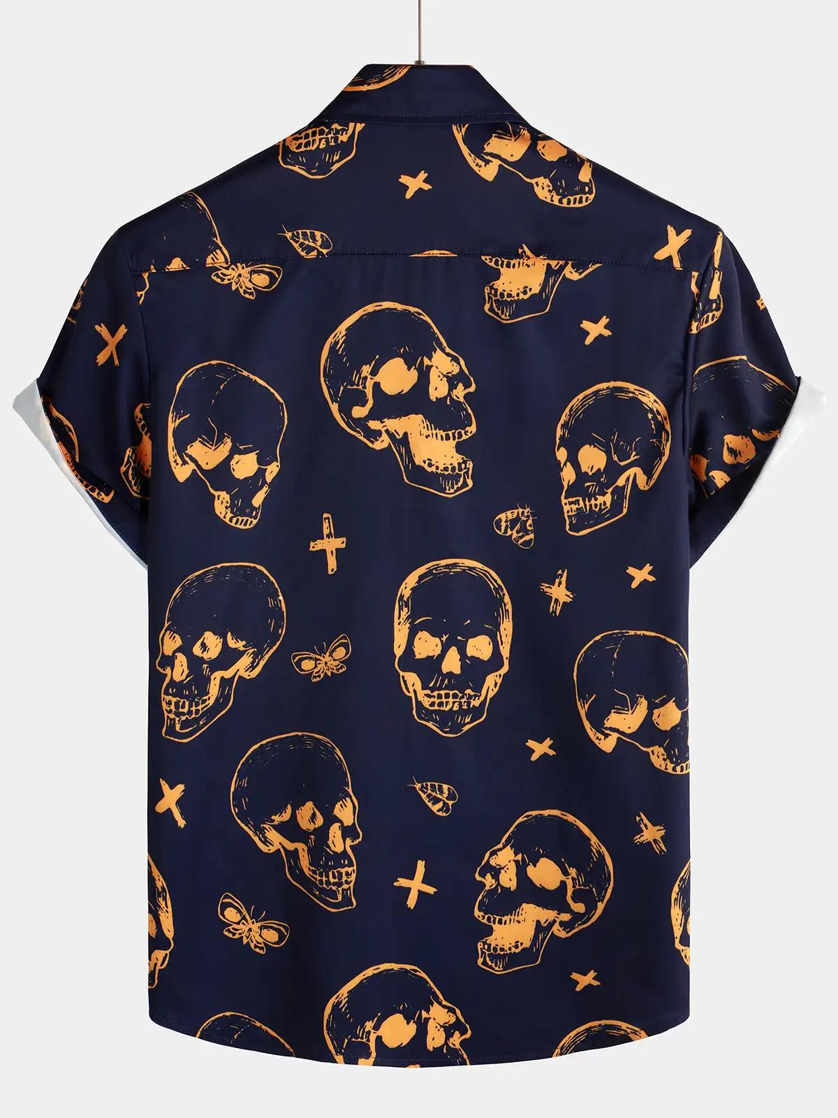 Chemise hawaïenne à manches courtes pour hommes, motif tête de mort, vacances, décontractée, quotidi
