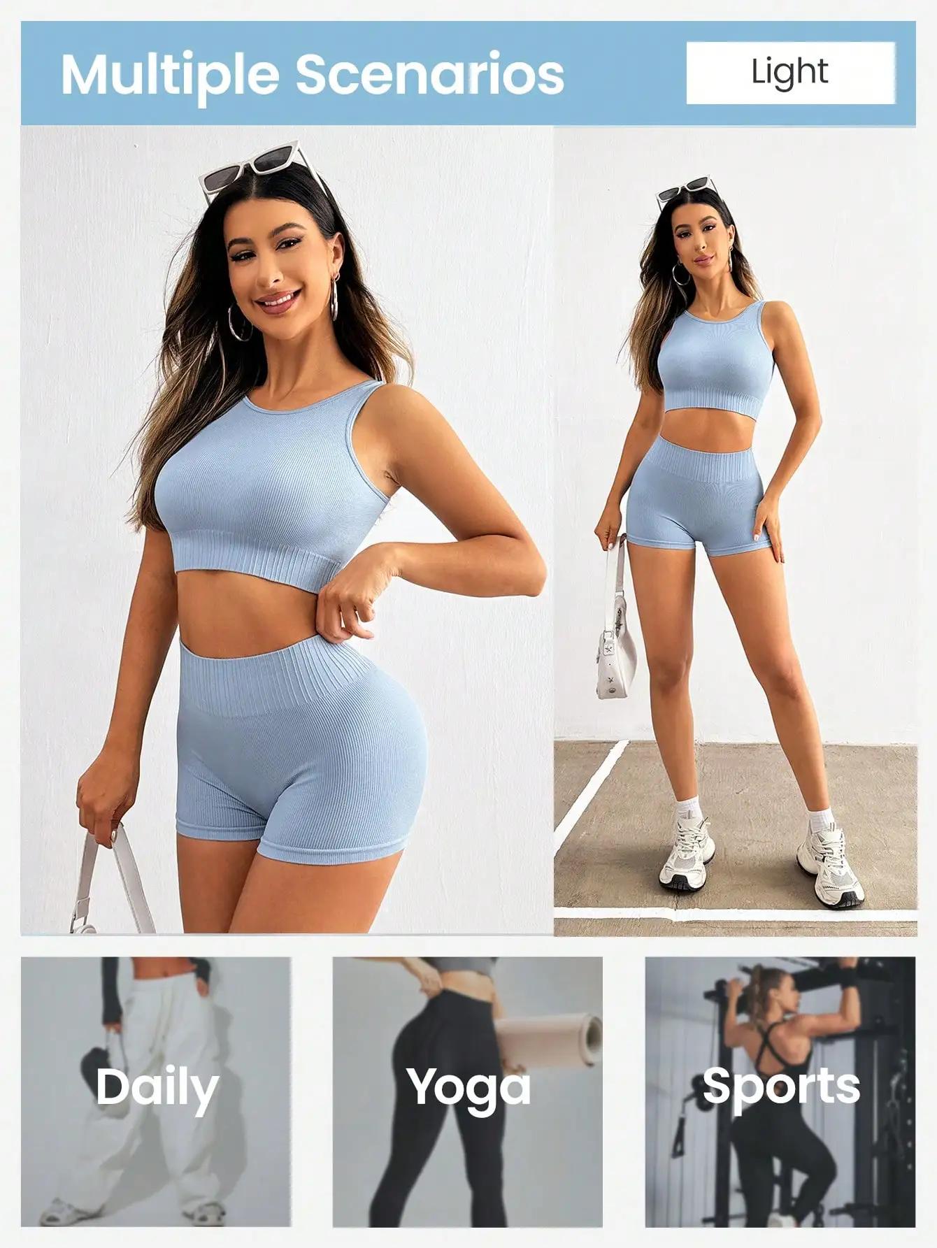 Ensembles d'entraînement 2 pièces pour femmes, court sans couture, précieux short taille haute, tenu