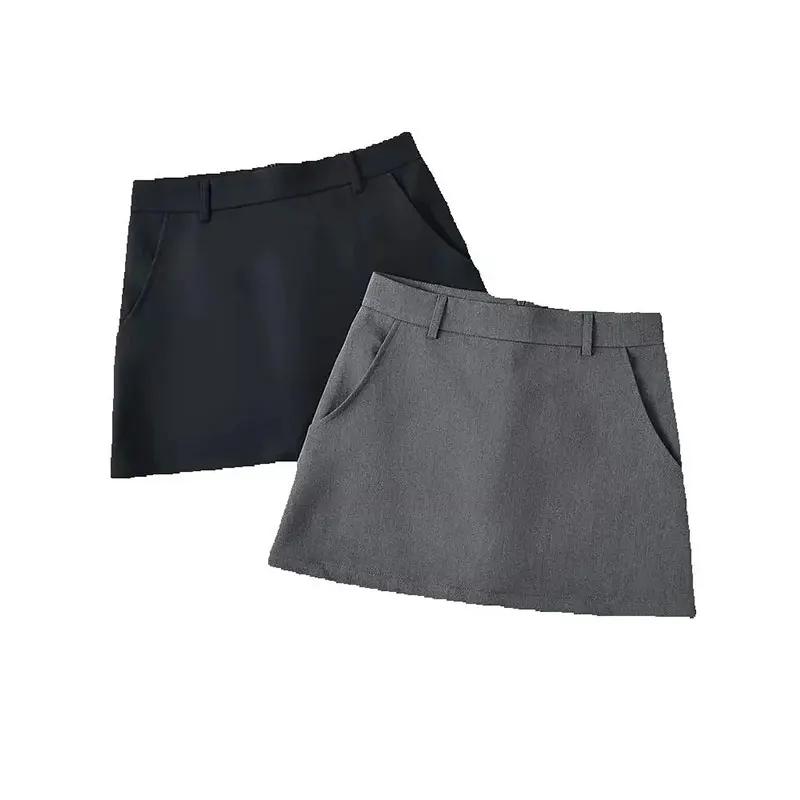 Mooyufon femmes mode solide dos fermeture éclair a-ligne Mini jupe Vintage taille haute femme Chic d