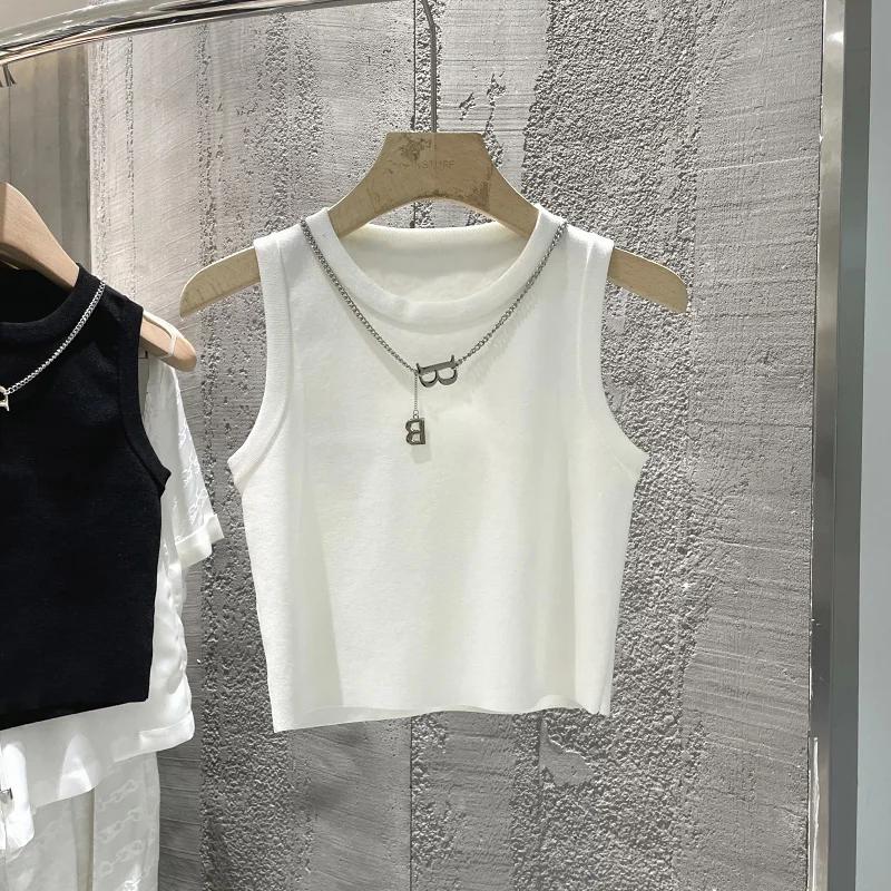 AOSSVIAO Nouveauté 2026 Gilet Femme Rayé à Bord Large, Haut d'Été Tricoté Court Sans Manches, Style