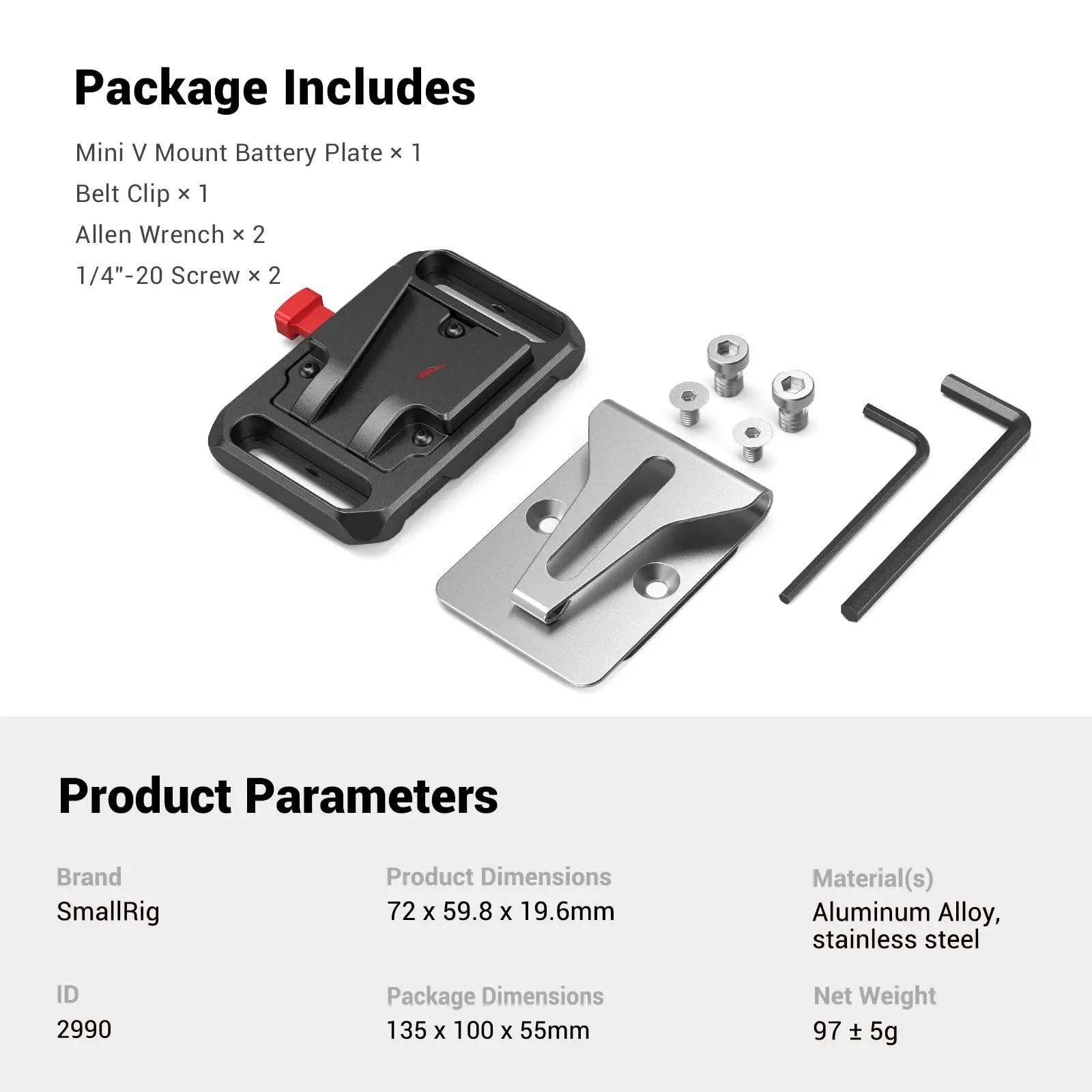 SmallRig – plaque de batterie pour montage Mini V, universelle, avec Clip à ceinture, pour A7S3 et a