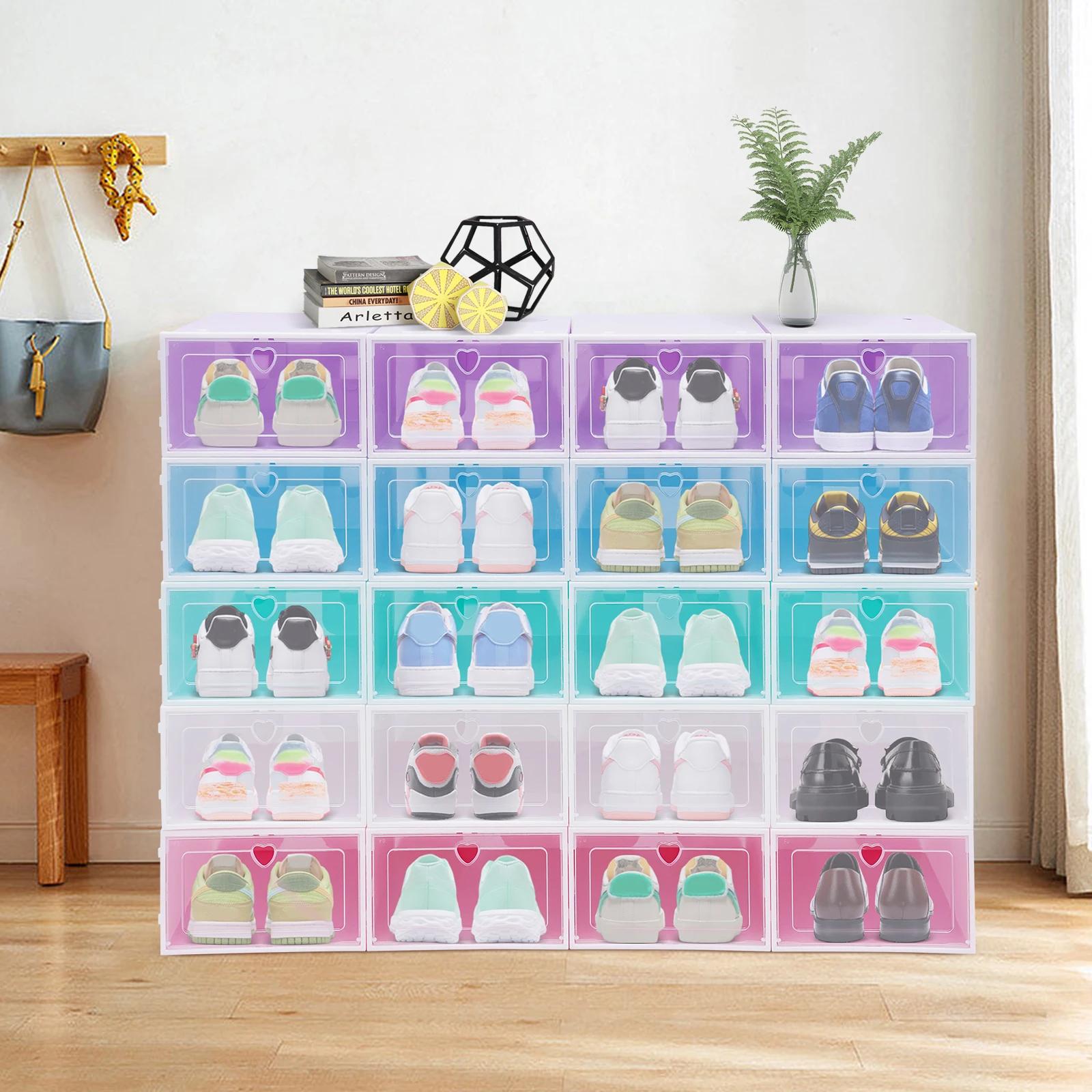 Boîtes de rangement empilables pour chaussures, 5 documents, boîtes à chaussures à rabat en plastiqu