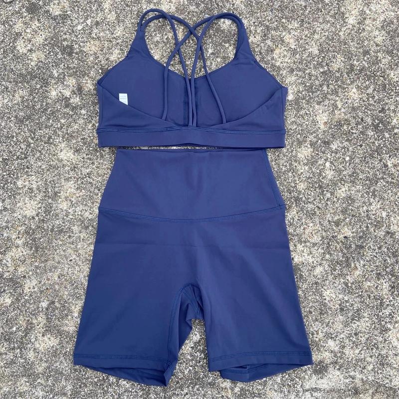 Ensemble cyclisme court Yoga pour femmes - Soutien-gorge et leggings dos croisé pour sport à fort impact